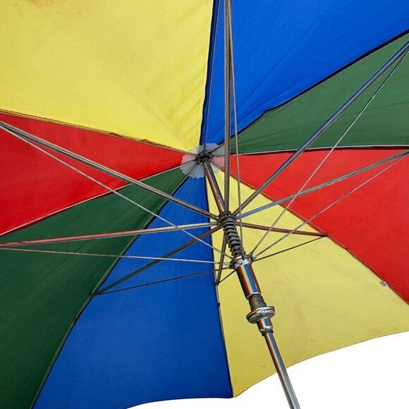 Large Vintage Wooden Handle Rainbow Umbrella - Picture 4 of 16